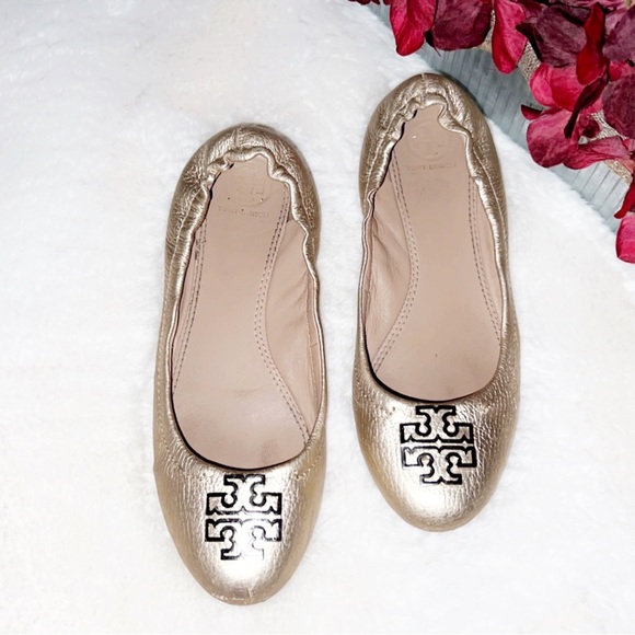 TORY BURCH Melinda Gold Leather Metallic Flat - Picture 4 of 8
